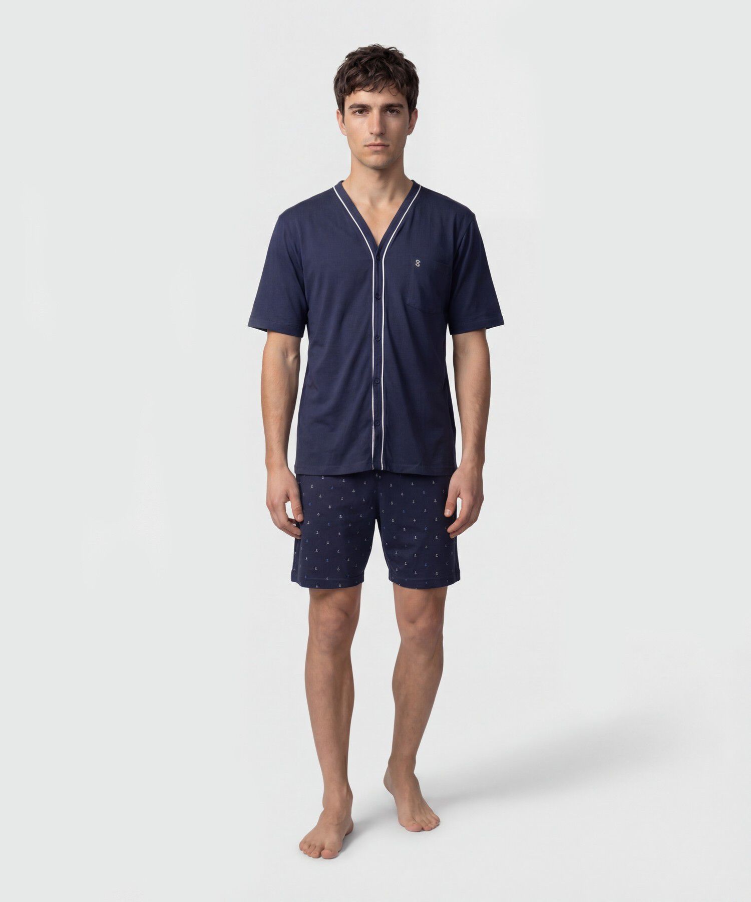 Pijama Corta Abotonada Estampada Para Hombre