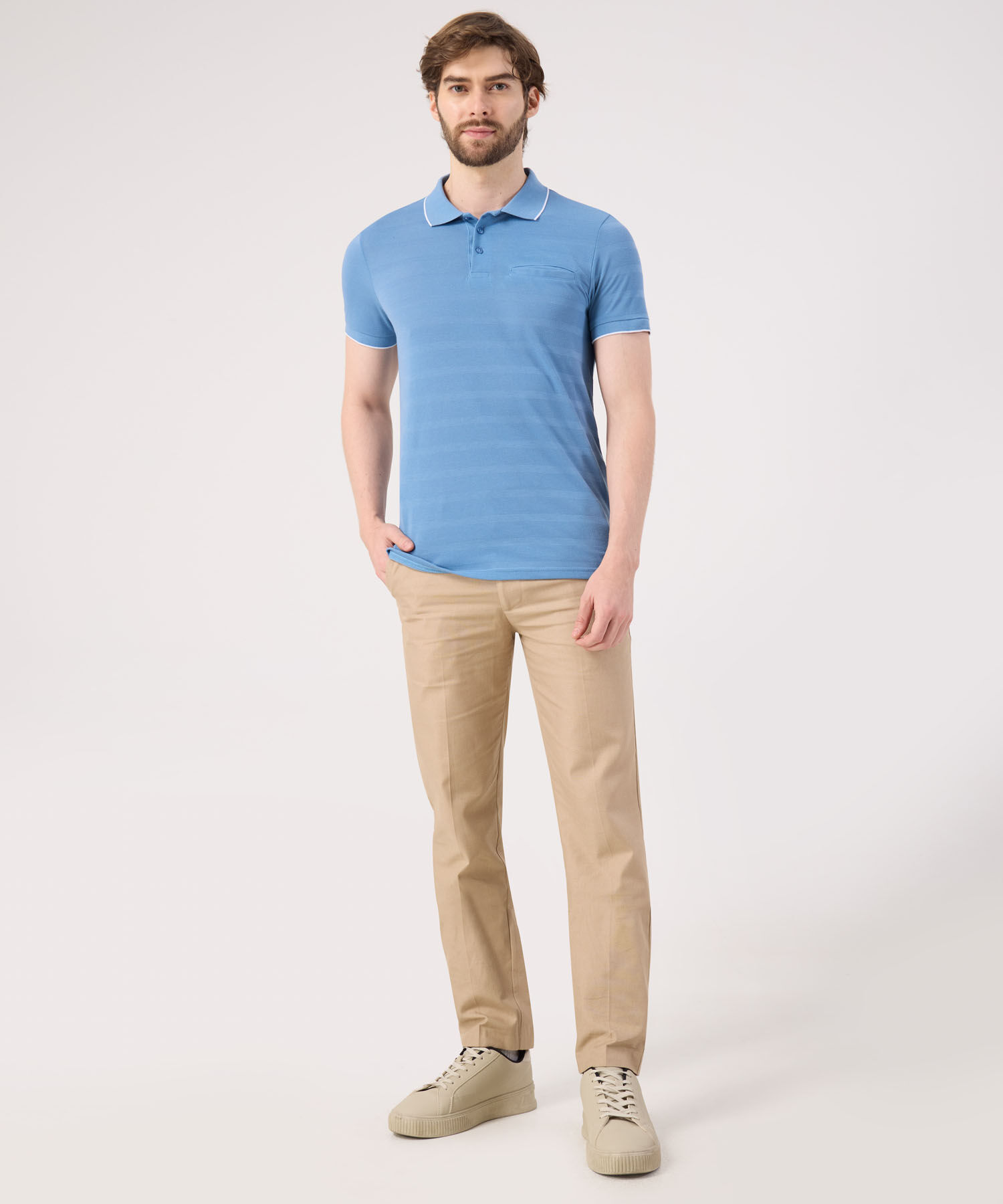 Polo Unicolor Cuello Tejido Con Bolsillo