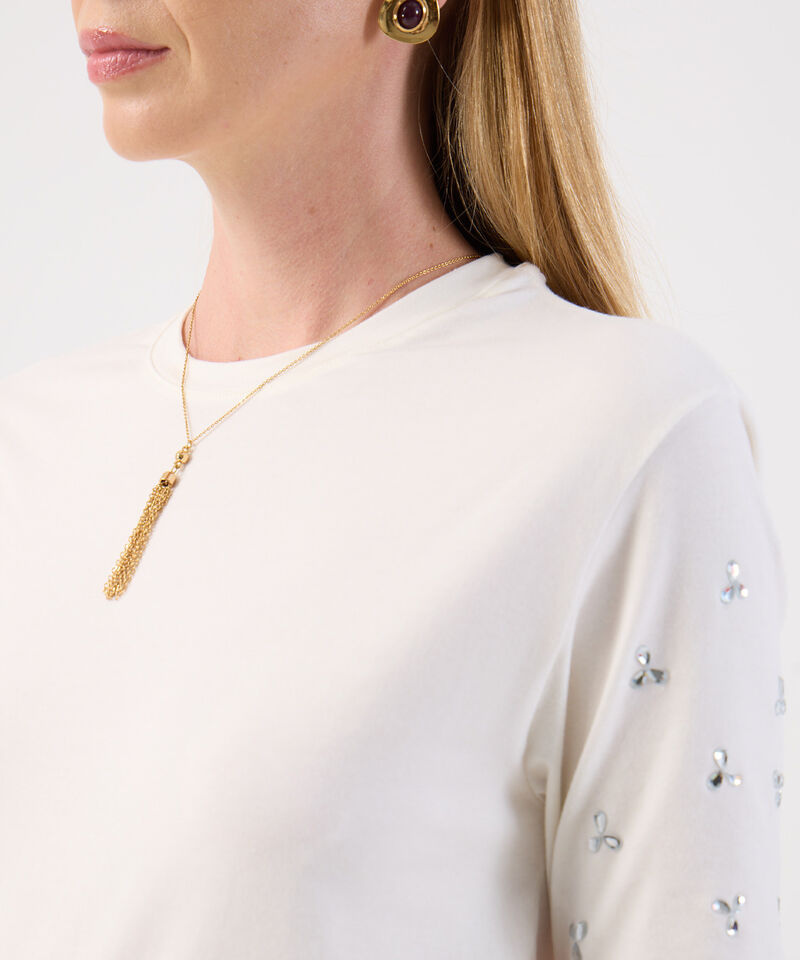 Camiseta Para Mujer Manga Corta Con Apliques De Brillo