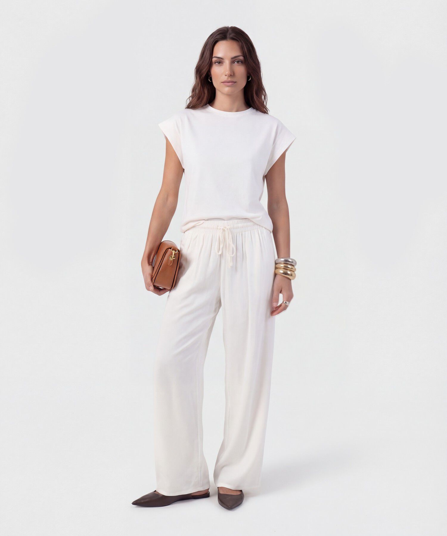 Camiseta Manga Corta Con Doblez Para Mujer