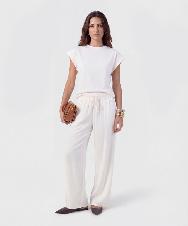 Camiseta Manga Corta Con Doblez Para Mujer