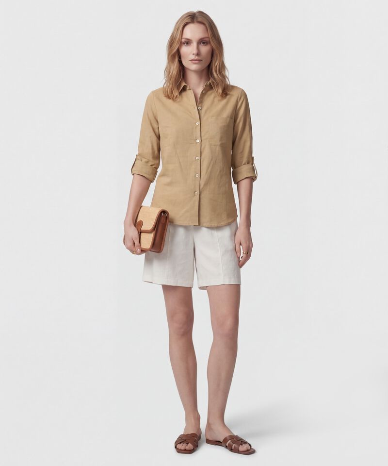 Camisa Unicolor Con Charretera Para Mujer