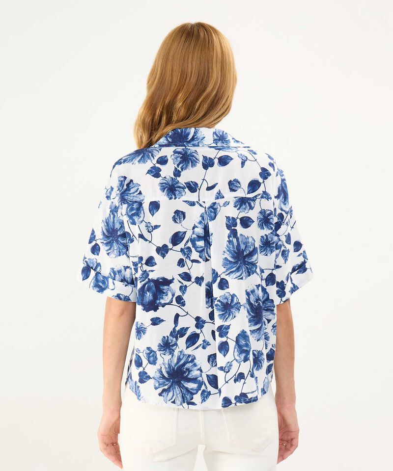 Camisa Estampada en Efecto Lino