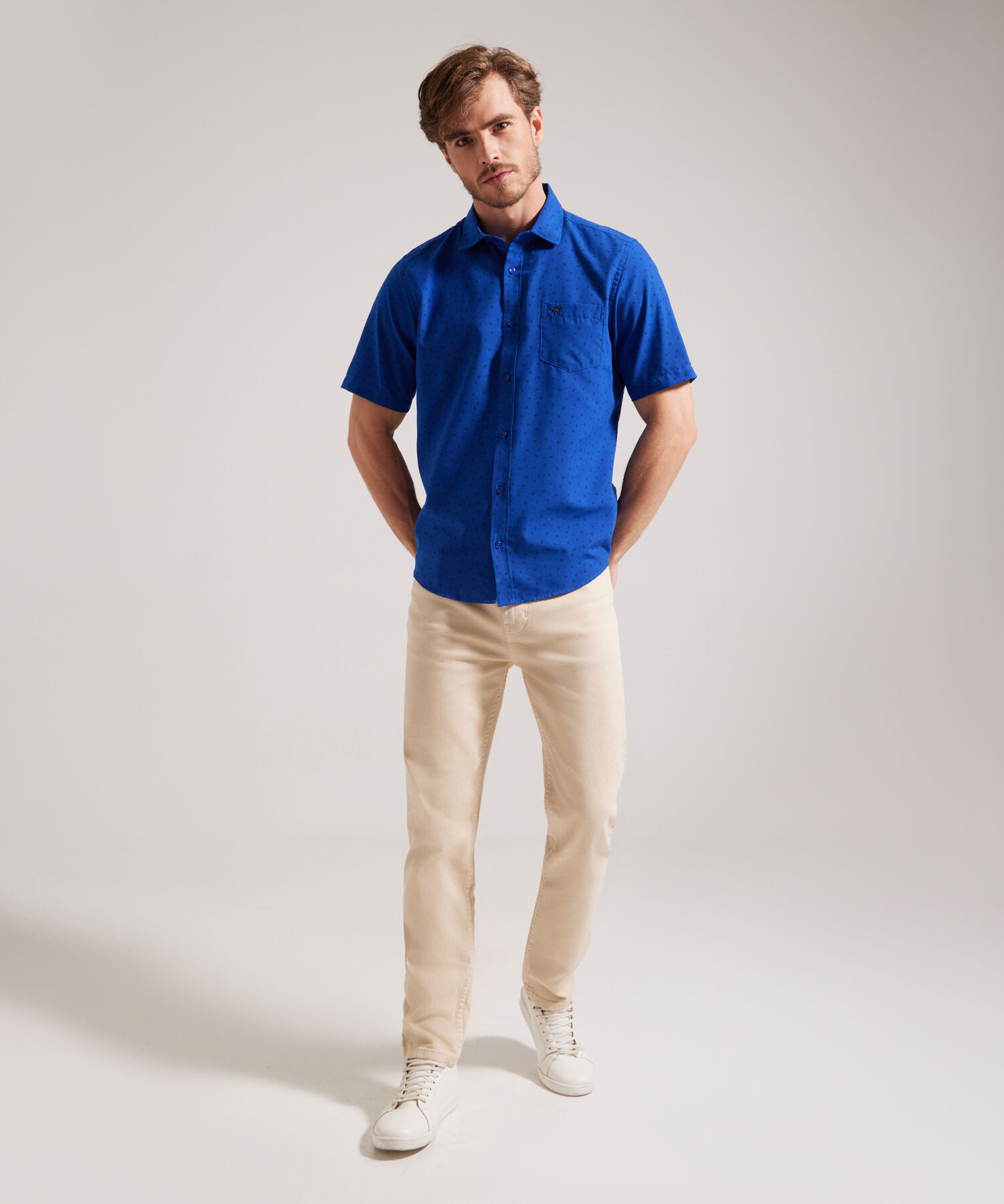 Camisa Manga Corta Estampada Miniprint, Silueta Regular Fit Con Bolsillo