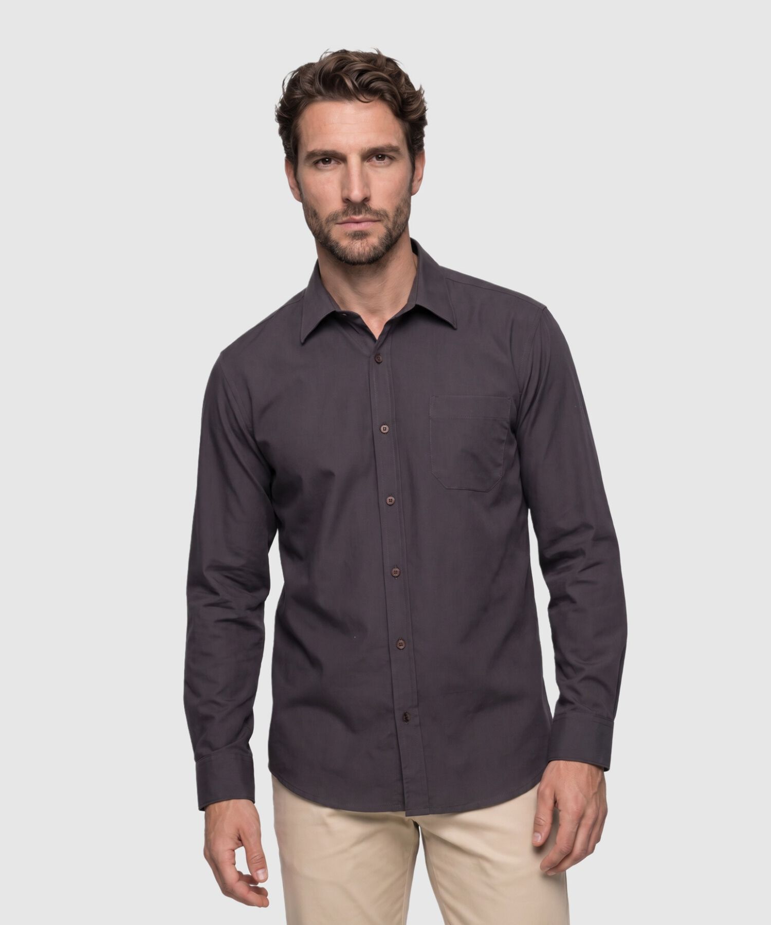 Camisa Manga Larga Con Bolsillo Para Hombre