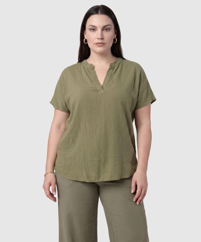 Blusa Escote En V Con Manga Corta Para Mujer Curvy
