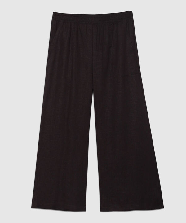 Pantalon Moda Tipo Culotte Unicolor, Resortado Con Bolsillos Diagonales, Tel Aviv Linea Moda