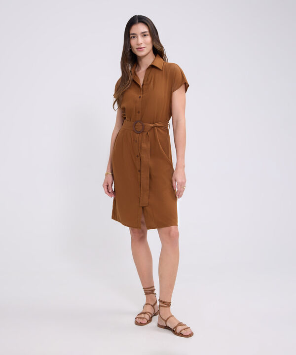 Vestido camisero manga corta para mujer image number null