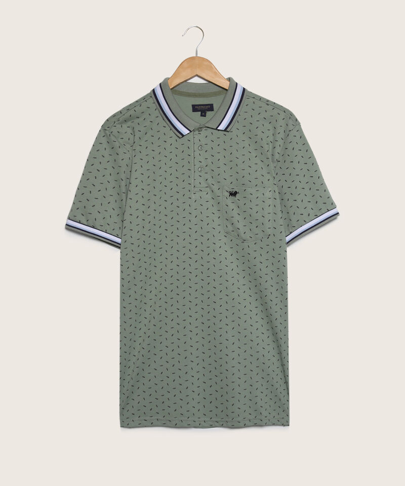 Polo Estampada, Cuello Y Puños Tejidos Con Bolsillo, Silueta Regular Fit