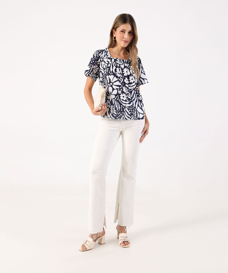 Blusa Estampada Con Escote Cuadrado 