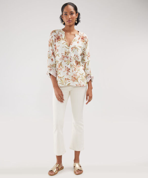 Blusa Manga Larga Estampada En Lino