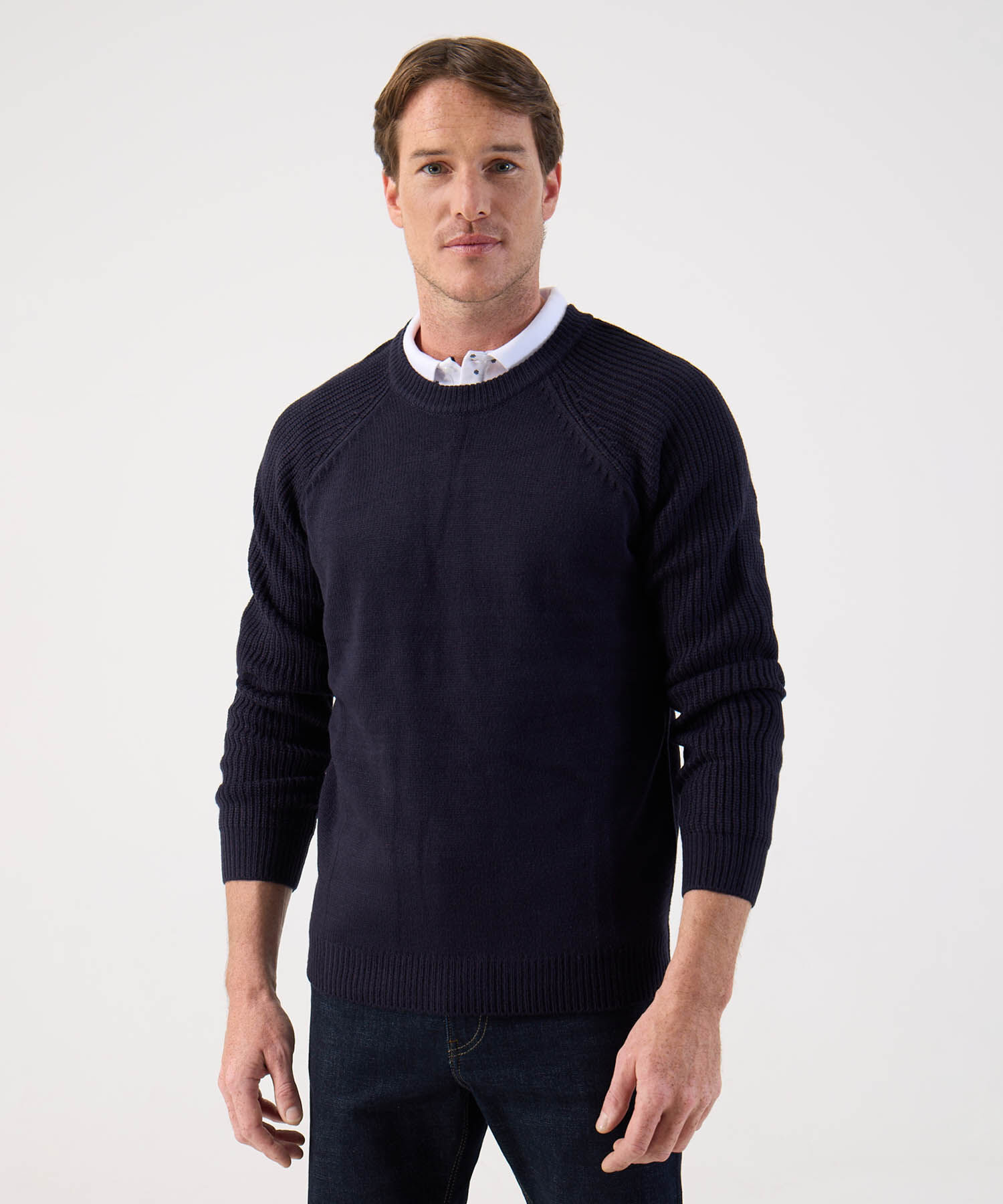 Suéter de Punto Liso con Manga Ranglan Para Hombre