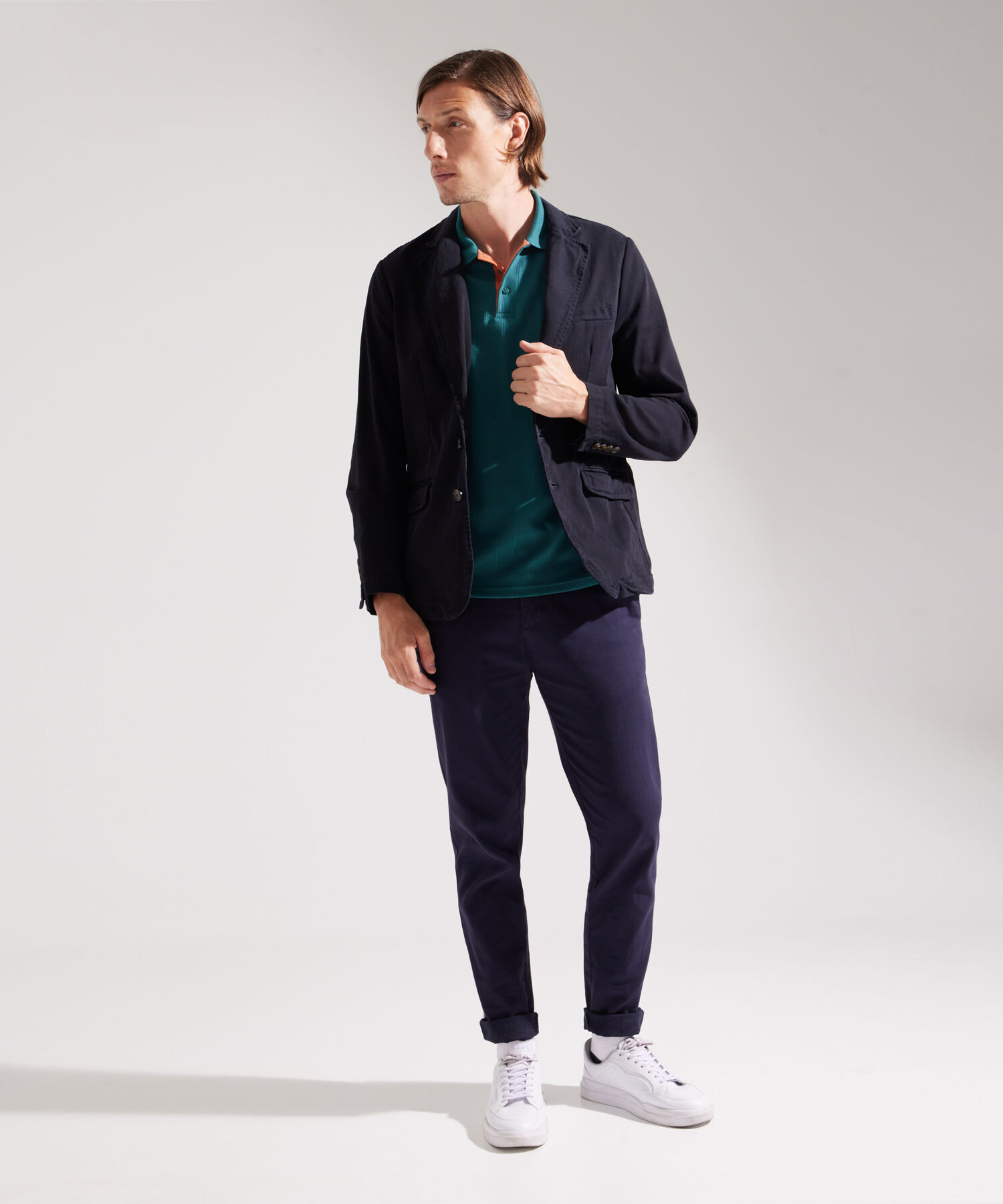 Polo Unicolor Con Textura, Cuello Y Puños Tejidos, Regular Fit