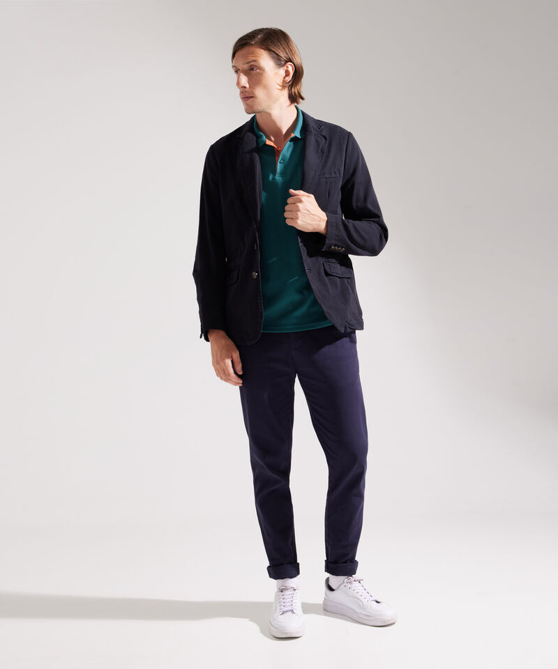 Polo Unicolor Con Textura, Cuello Y Puños Tejidos, Regular Fit
