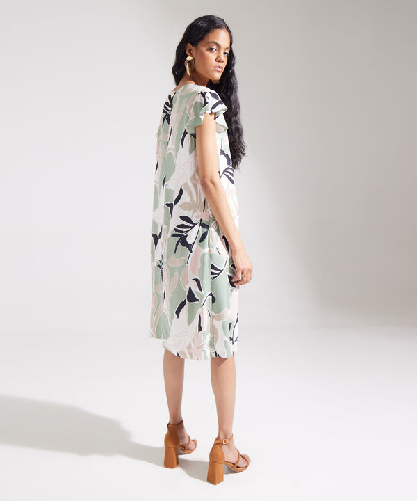 Vestido Estampado Manga Corta Con Bolsillo Laterales