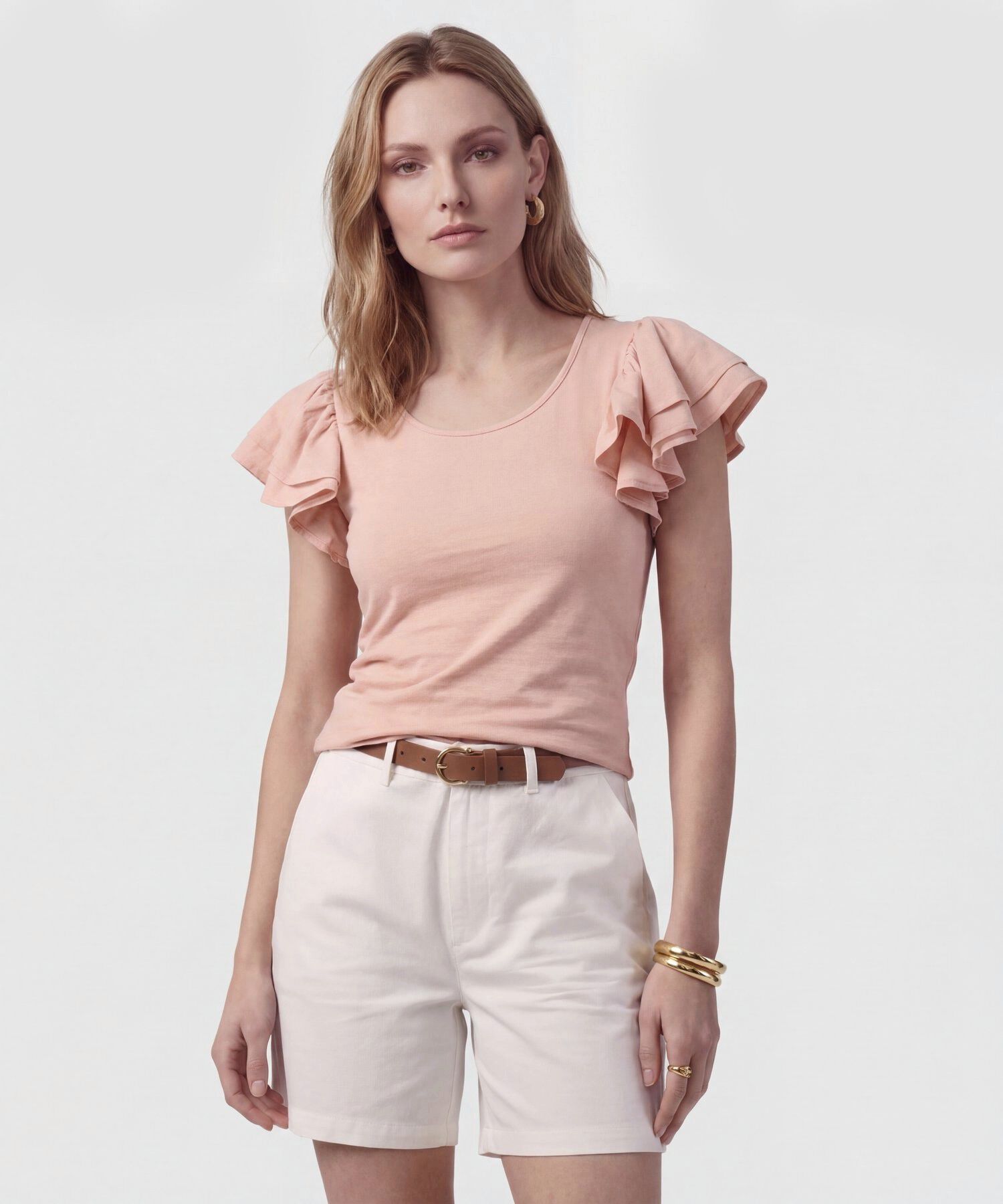 Camiseta Con Mangas De Volantes Para Mujer