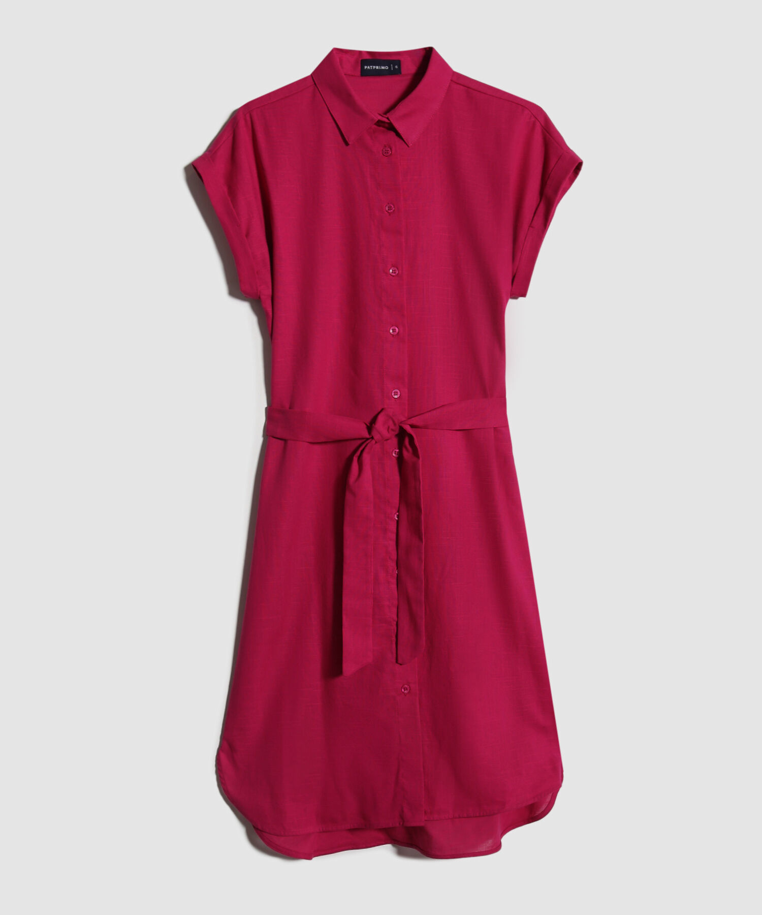 Vestido Camisero En Lino Unicolor Con Cinturon