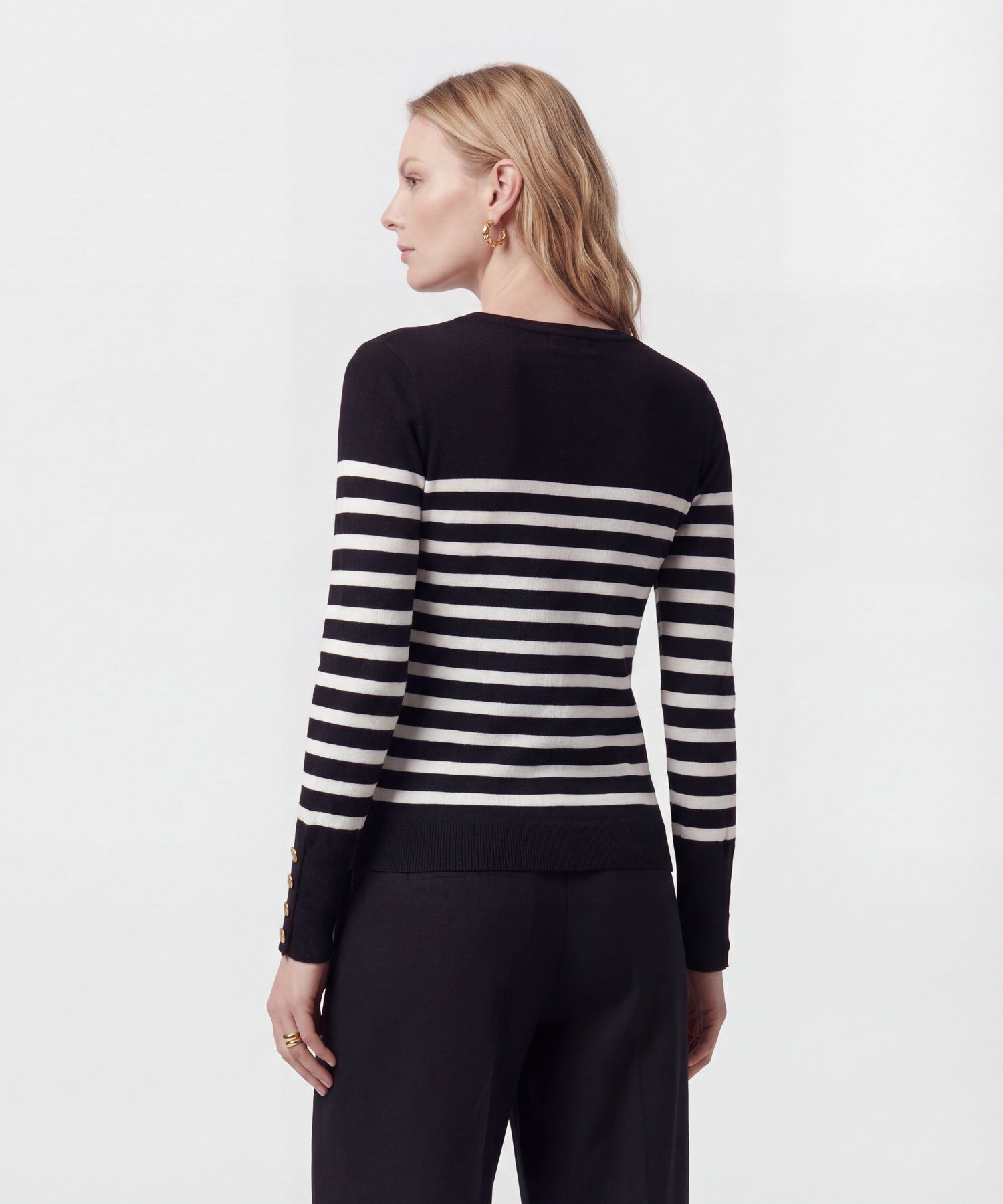 Saco De Punto A Rayas Con Botones En Pu&ntilde;o Mujer