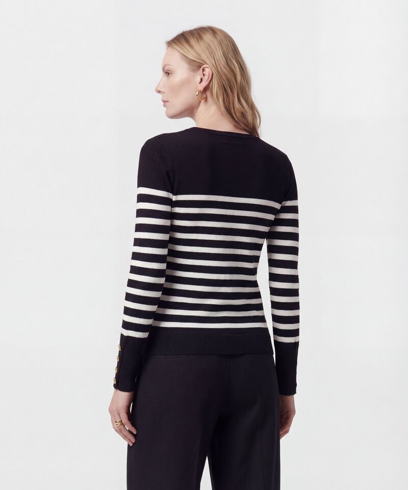 Saco De Punto A Rayas Con Botones En Pu&ntilde;o Mujer