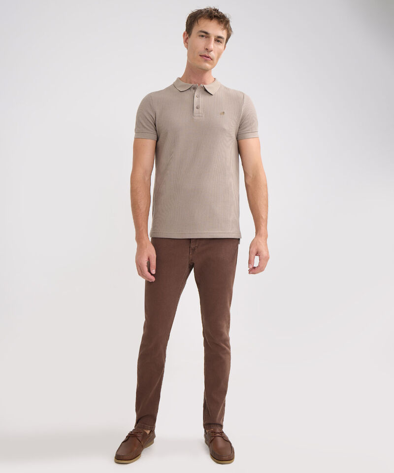Polo Unicolor Con Textura, Cuello Y Puños Tejidos