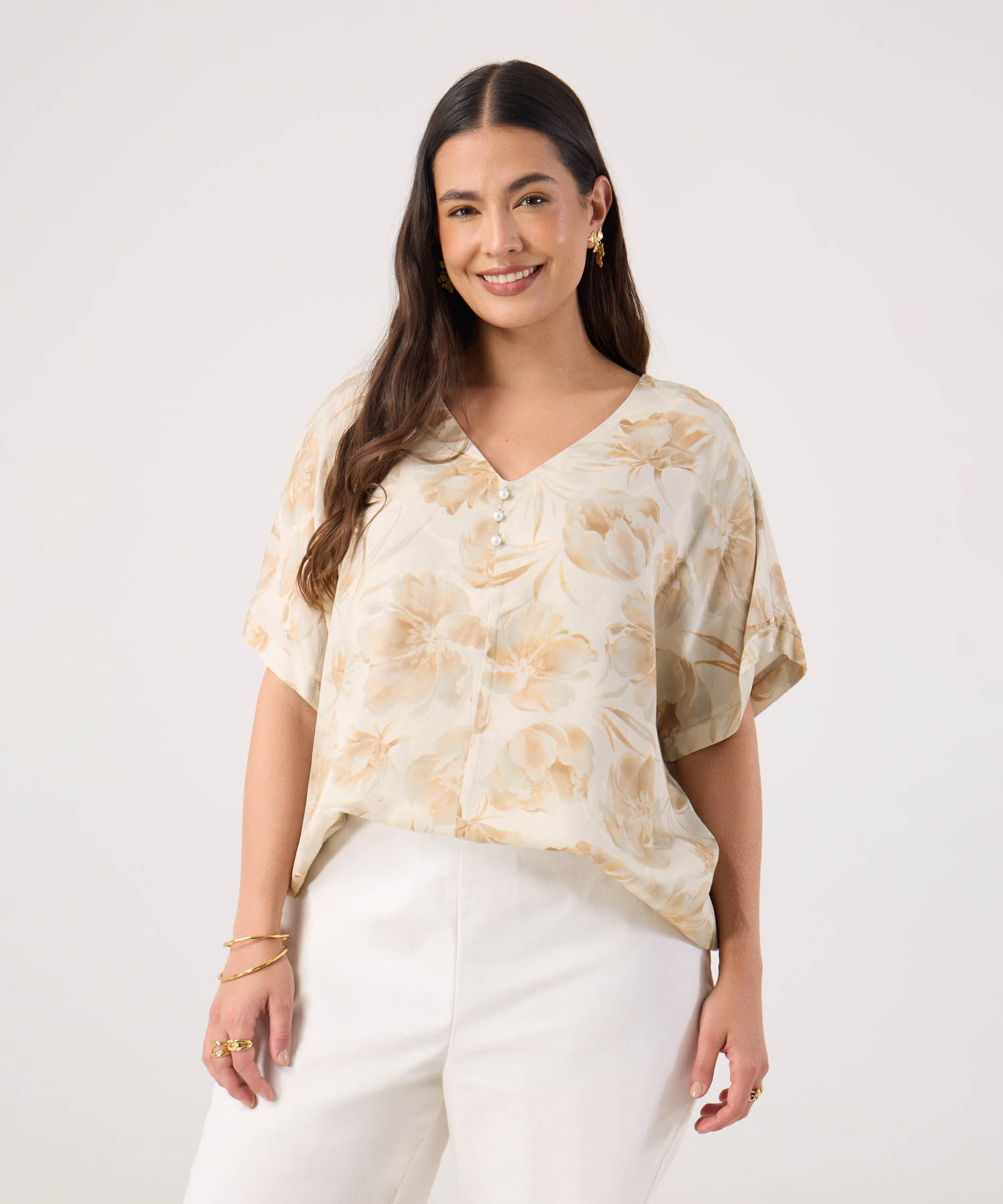 Blusa Estampada Con Abotonadura Falsa