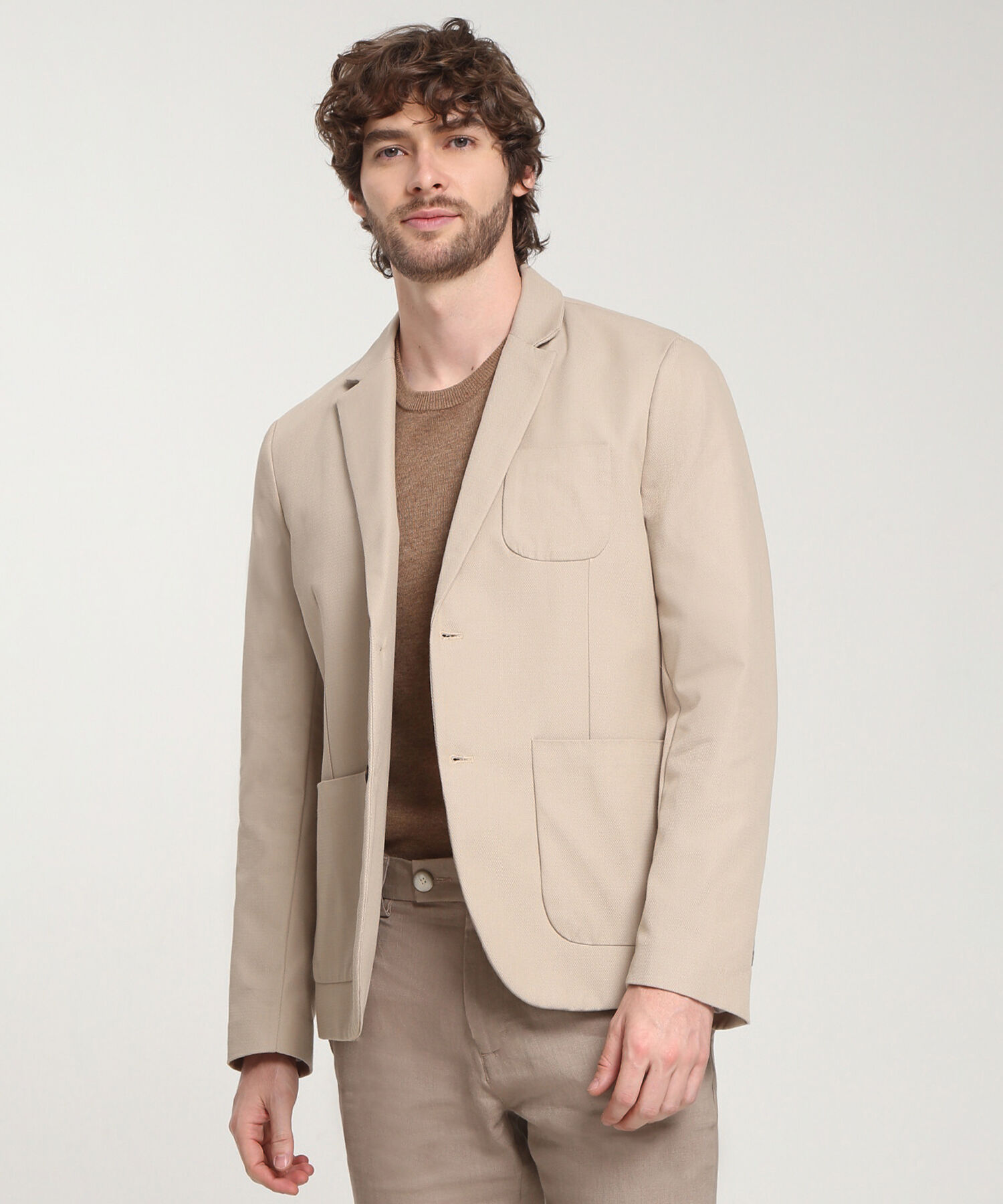 Blazer Tela Plana Bolsillos De Parche