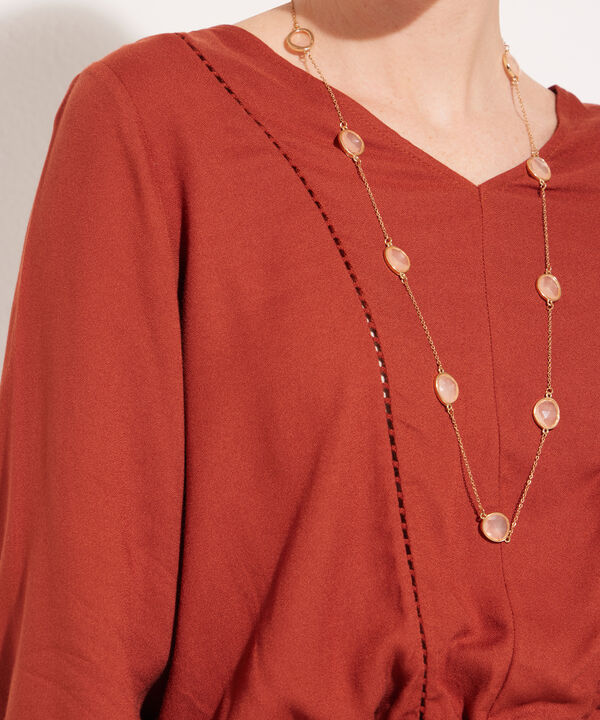Blusa Escote V Manga Larga Unicolor