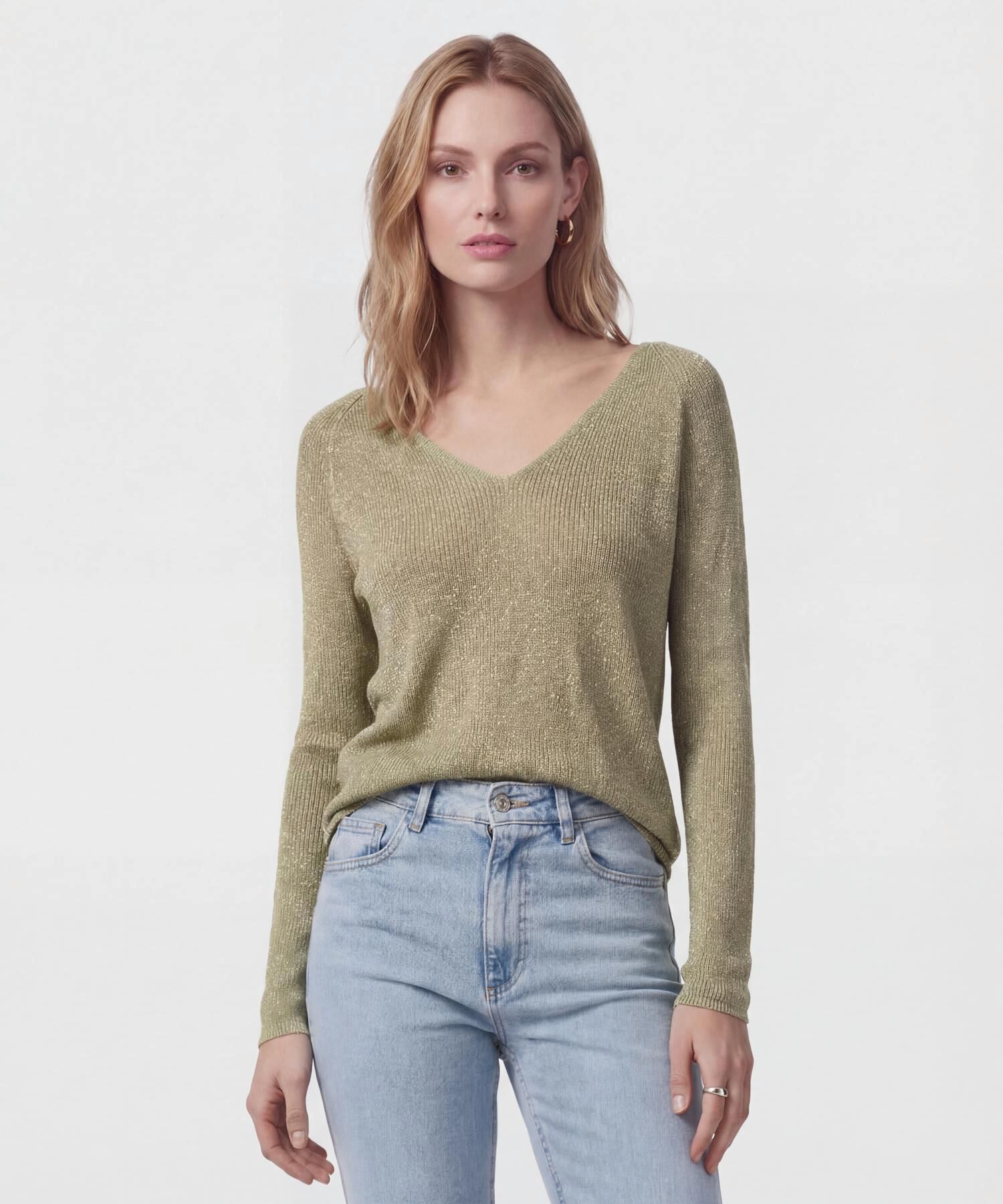 Saco De Punto Cuello En V Mujer