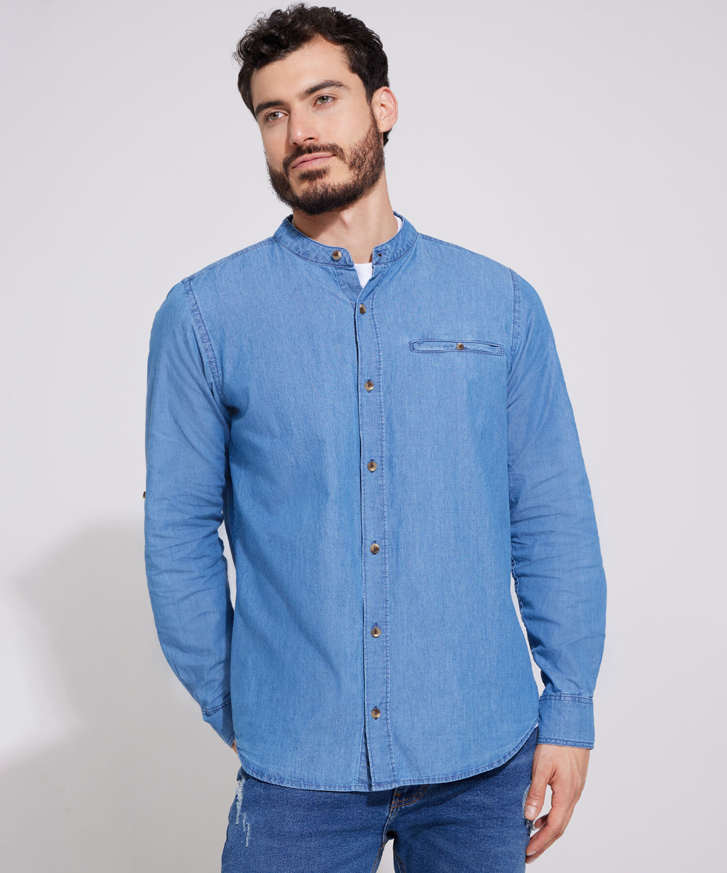 Camisa Unicolor Tela Denim Regular Fit Compra Online Patprimo
