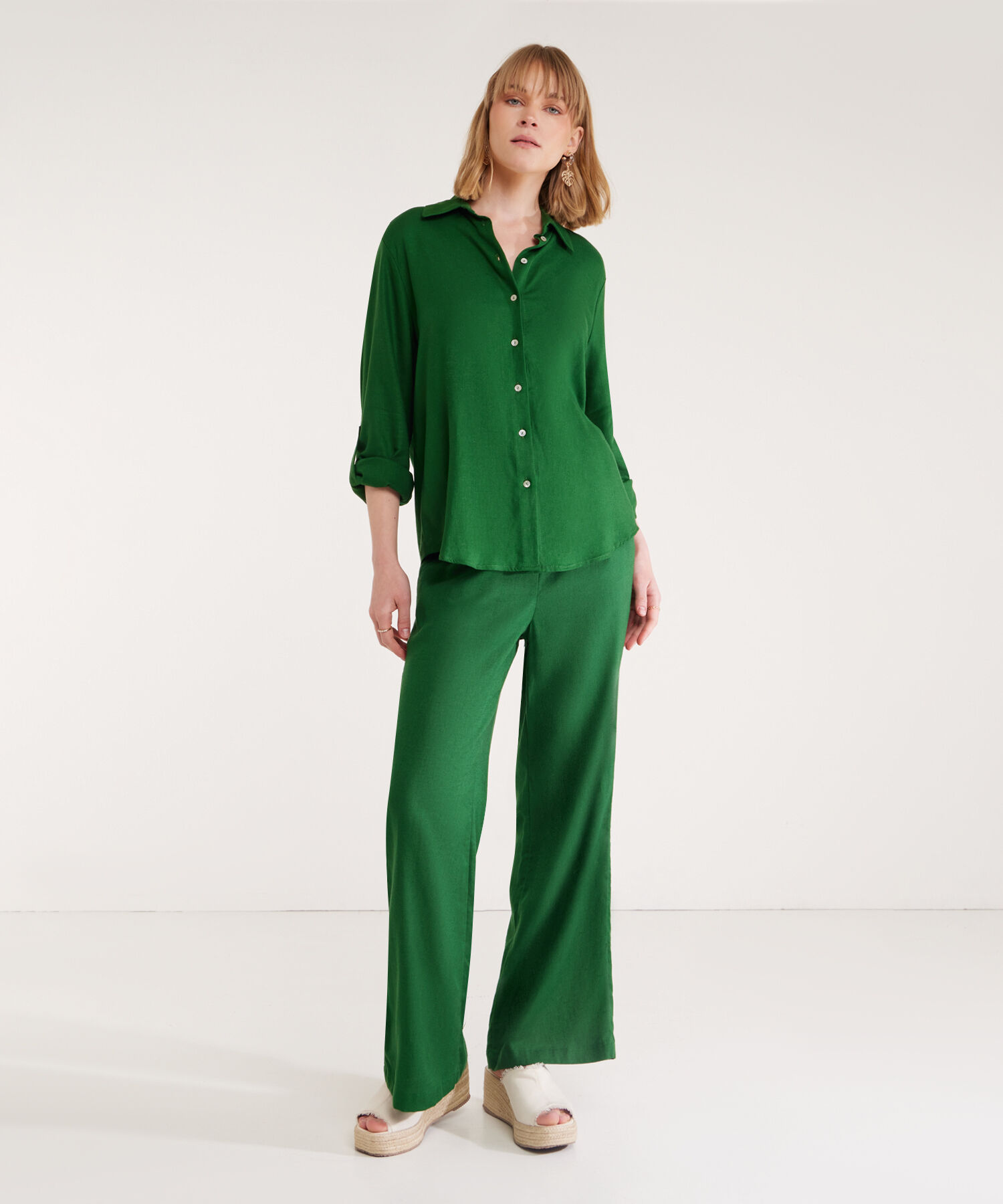 Camisa En Lino Manga Larga Con Charretera