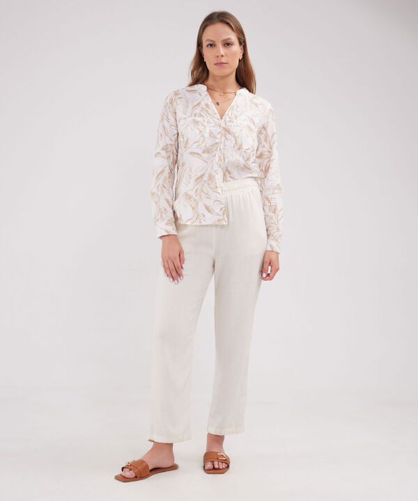 Blusa Manga Larga Estampada En Lino image number null