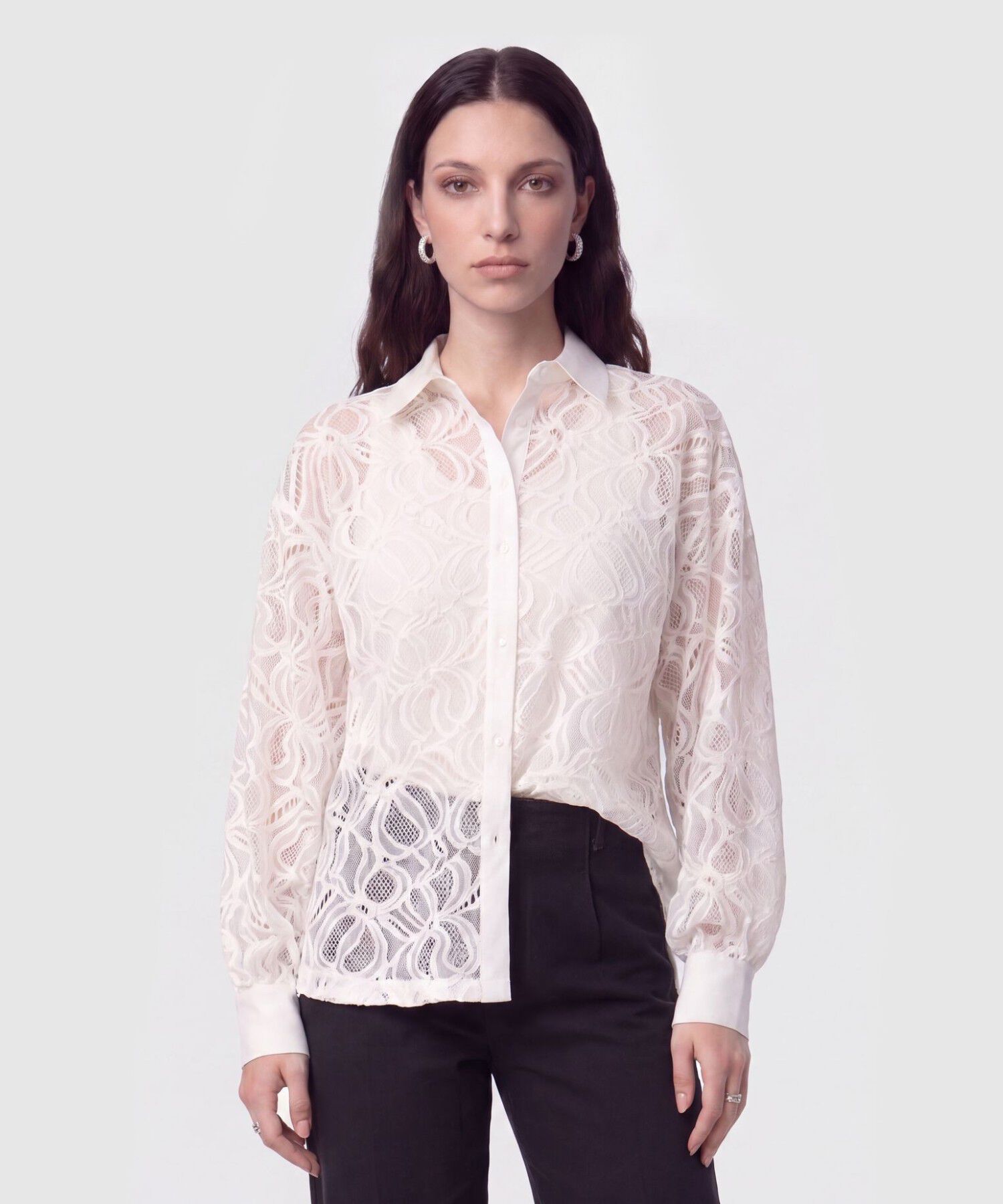 Camisa en Encaje con Transparencia Para Mujer