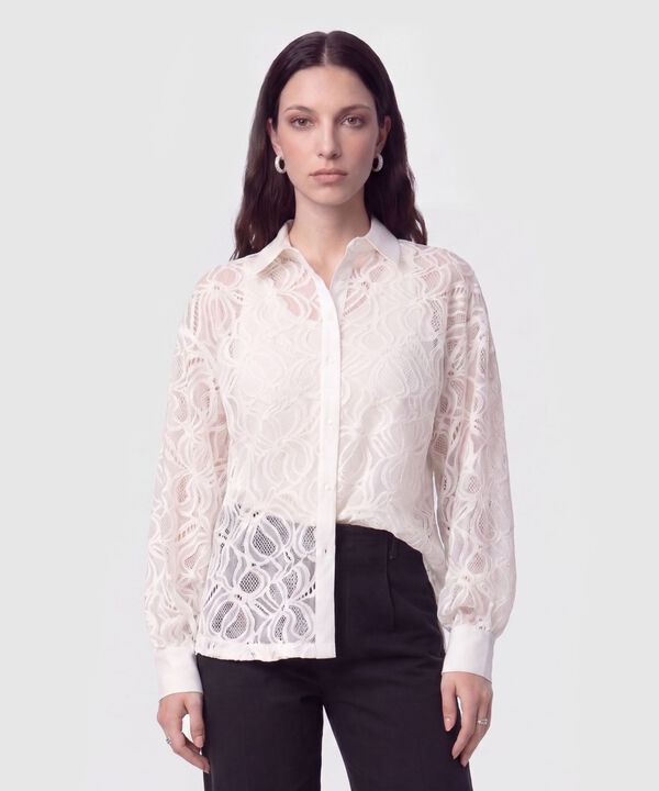 Camisa en Encaje con Transparencia Para Mujer