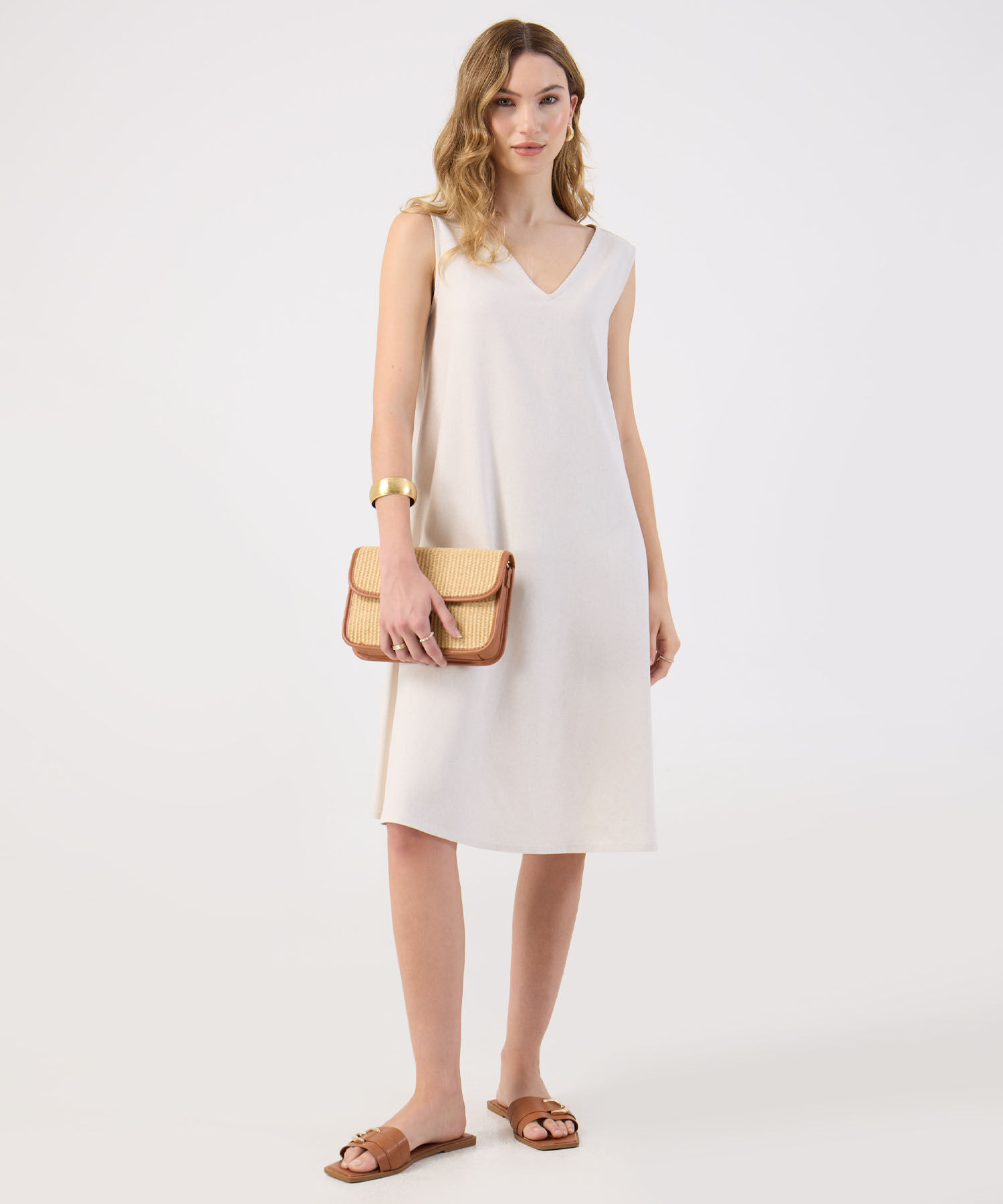 Vestido Corto Liso Mujer Escote V Sin Mangas