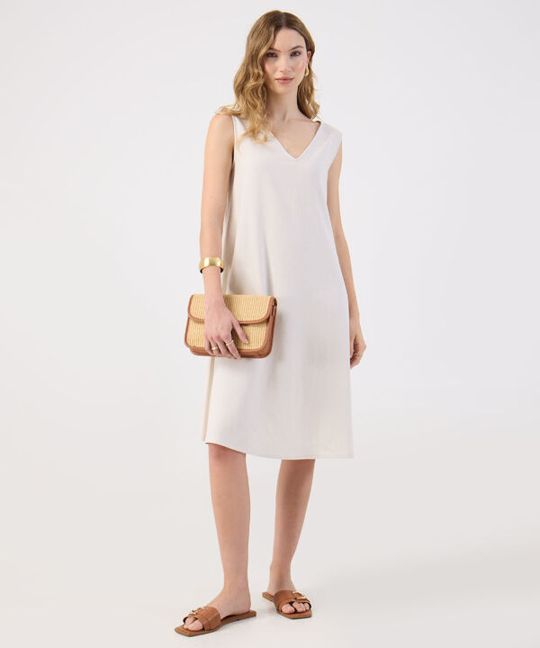 Vestido Corto Liso Mujer Escote V Sin Mangas