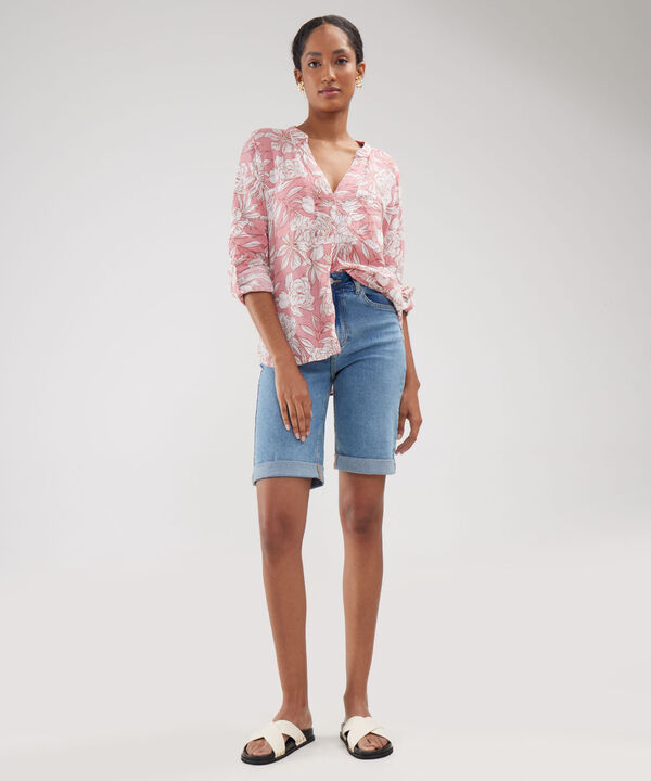 Blusa Manga Larga Estampada En Lino image number null