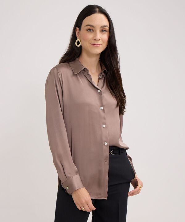 Camisa Unicolor Manga Larga En Satin image number null