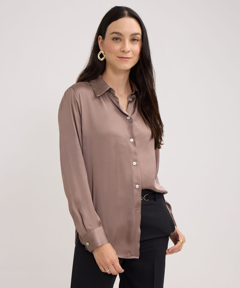 Camisa Unicolor Manga Larga En Satin