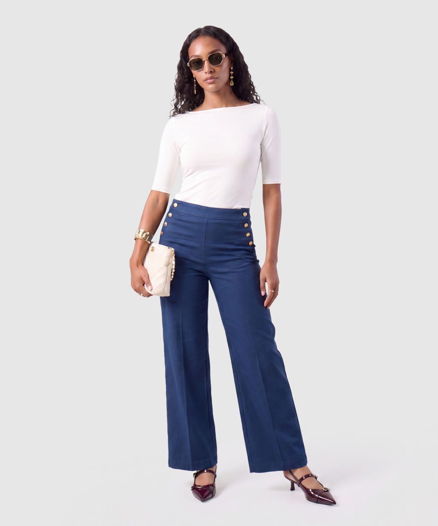 Pantal&oacute;n Wide Leg Con Botones Mujer