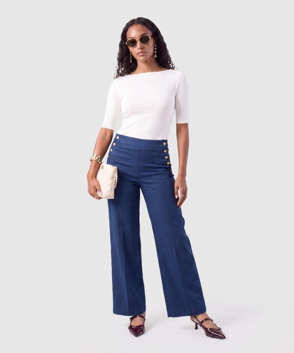 Pantal&oacute;n Wide Leg Con Botones Mujer