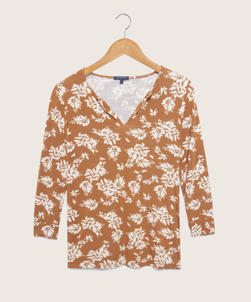 Camiseta Estampada Manga 3/4, Cuello Redondo Con Cuello Herradura