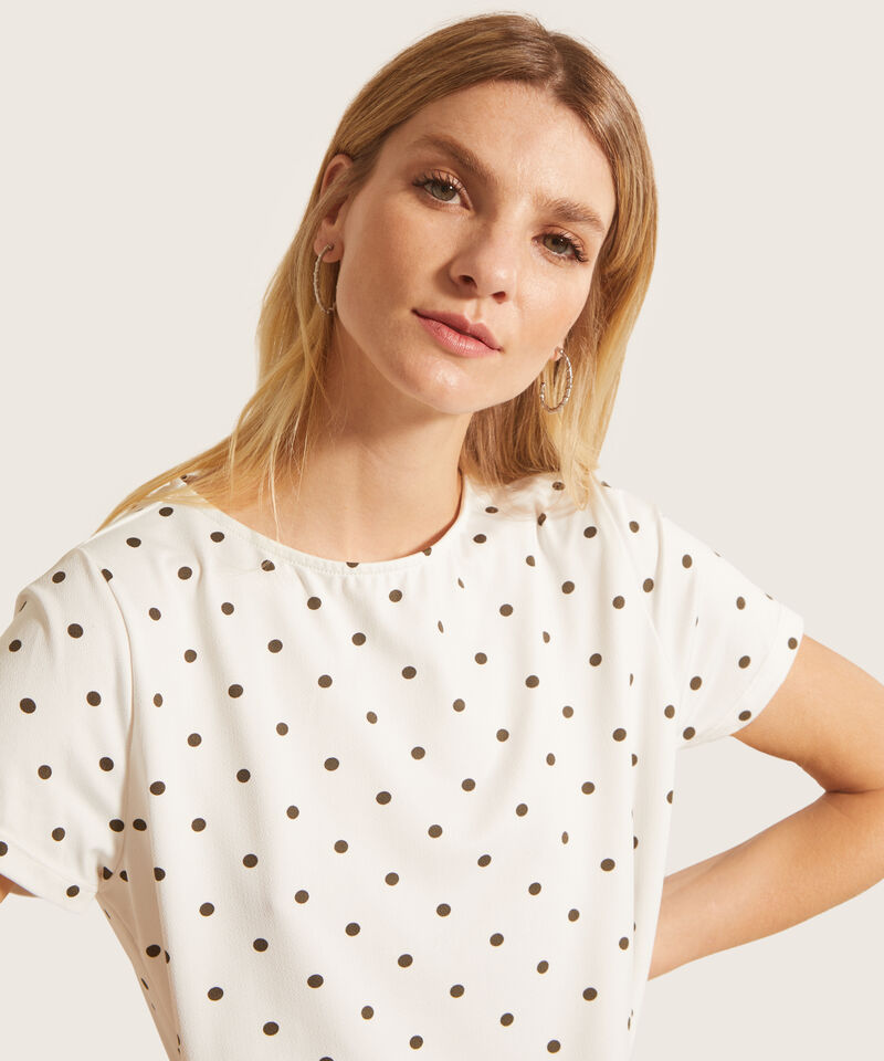 Camiseta Fluida Con Estampado De Lunares Para Mujer