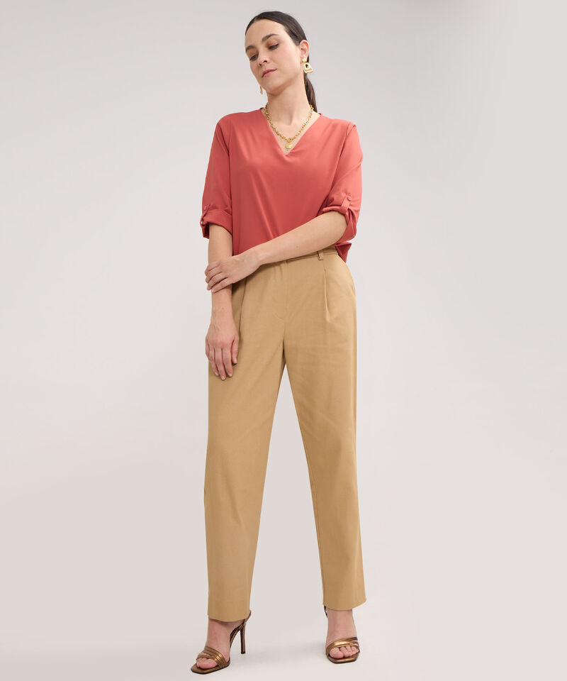 Pantalon Unicolor Recto, Tiro Alto Con Resorte En Posterior