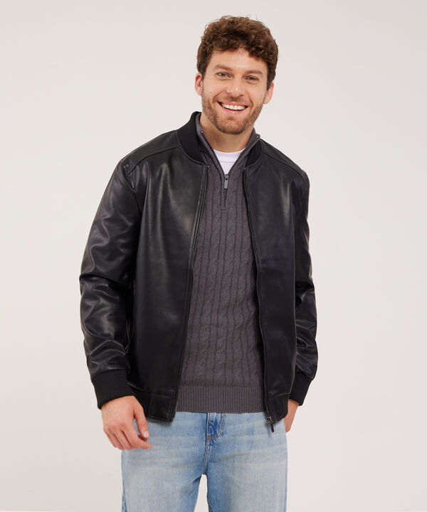 Chaqueta Manga Larga Tipo Bomber En Cuerina