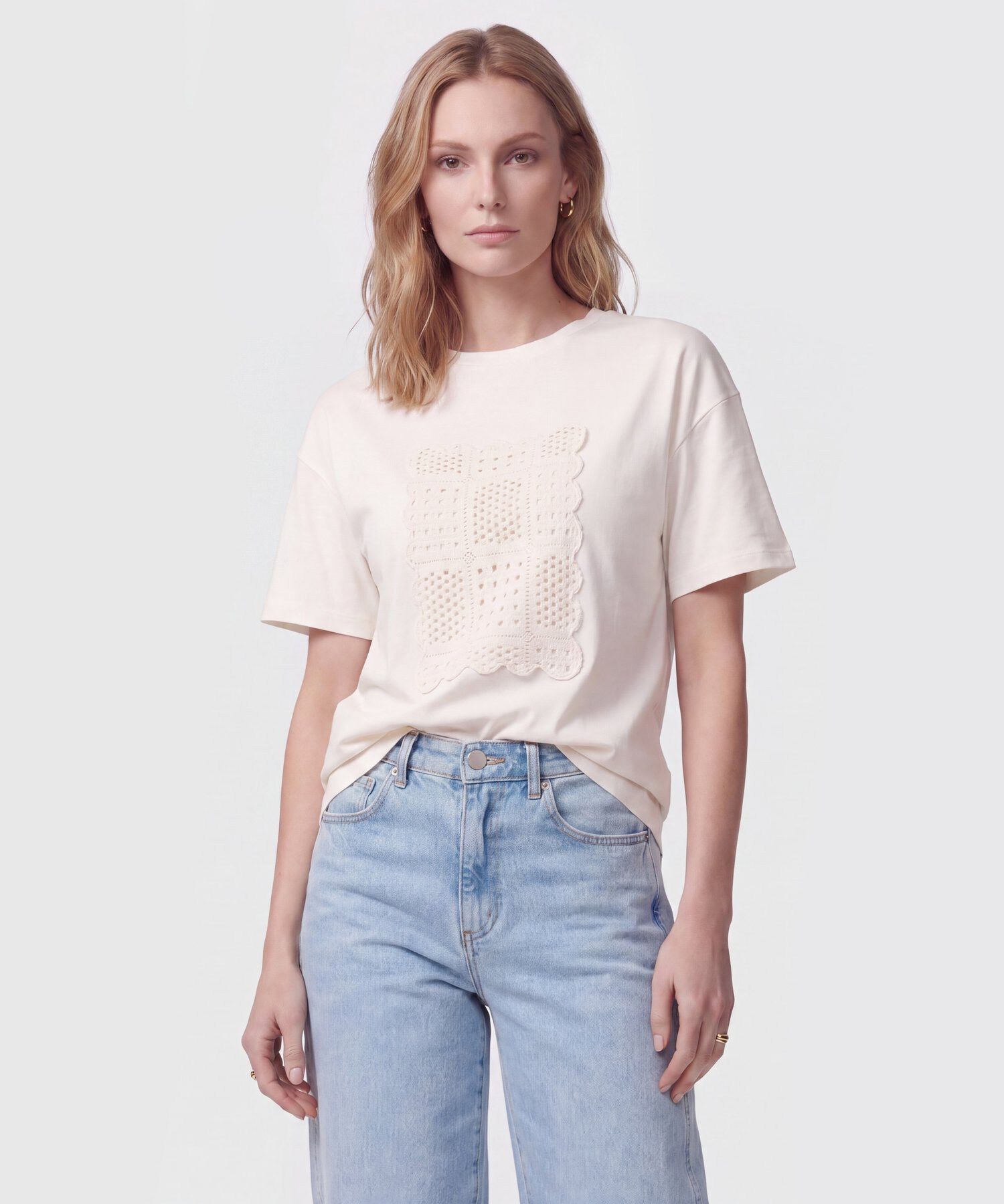 Camiseta Con Aplique Tejido Para Mujer