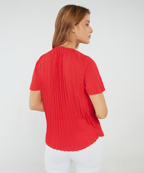Blusa Plisada Manga Corta Plisada Unicolor