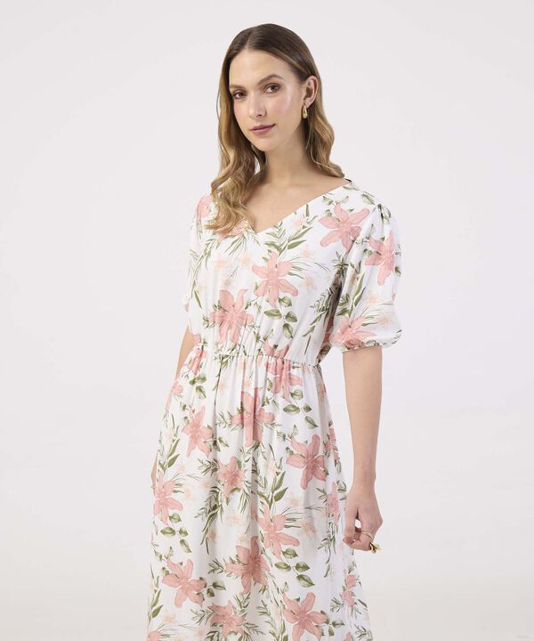 Vestido Midi de Silueta Fluida y Escote en V