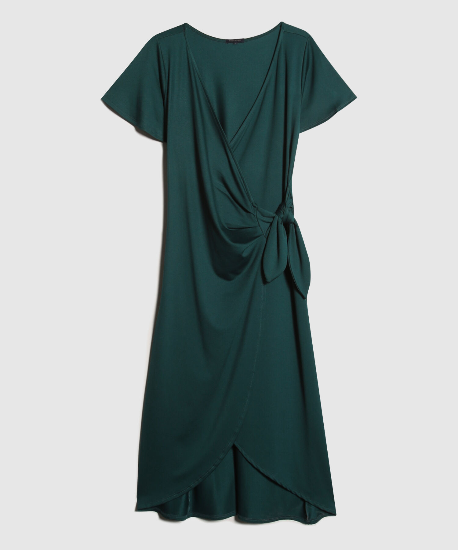 Vestido Unicolor Manga Corta, Escote En V