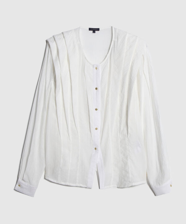 Blusa Unicolor Con Hombreras Y Alforzas En Hombros