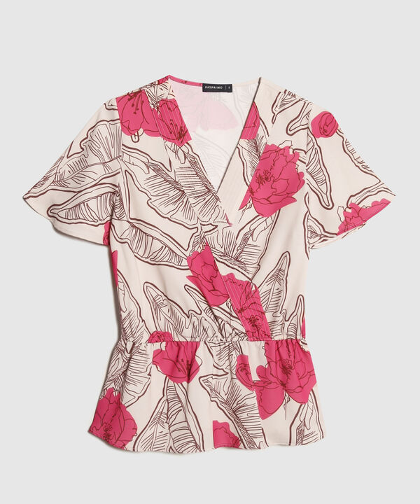 Blusa Estampada, Con Multiagujas En Escote